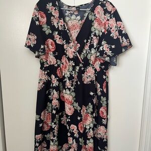 SHEIN Dark Blue Floral Midi Dress